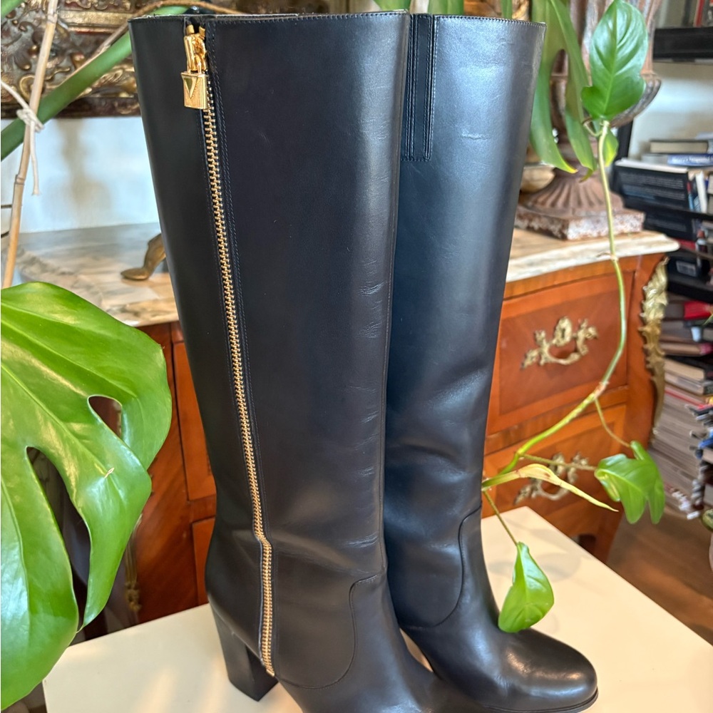 Michael Kors Black Over the Knee Boots with Gold Zipper